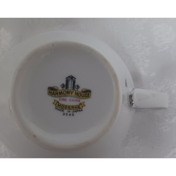 VINTAGE HARMONY HOUSE MODERNE FINE CHINA 5 PC. CUPS, SAUCERS, CREAMER 3545 - Picture 11 of 12